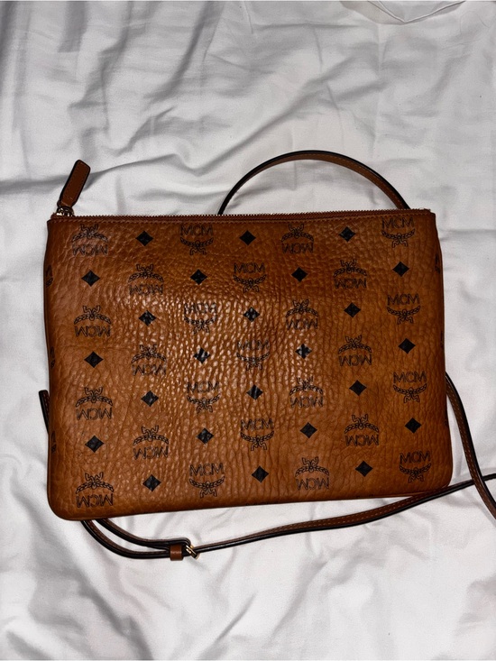 MCM Handbags - MCM Cognac Visetos Leather Crossbody Pouch